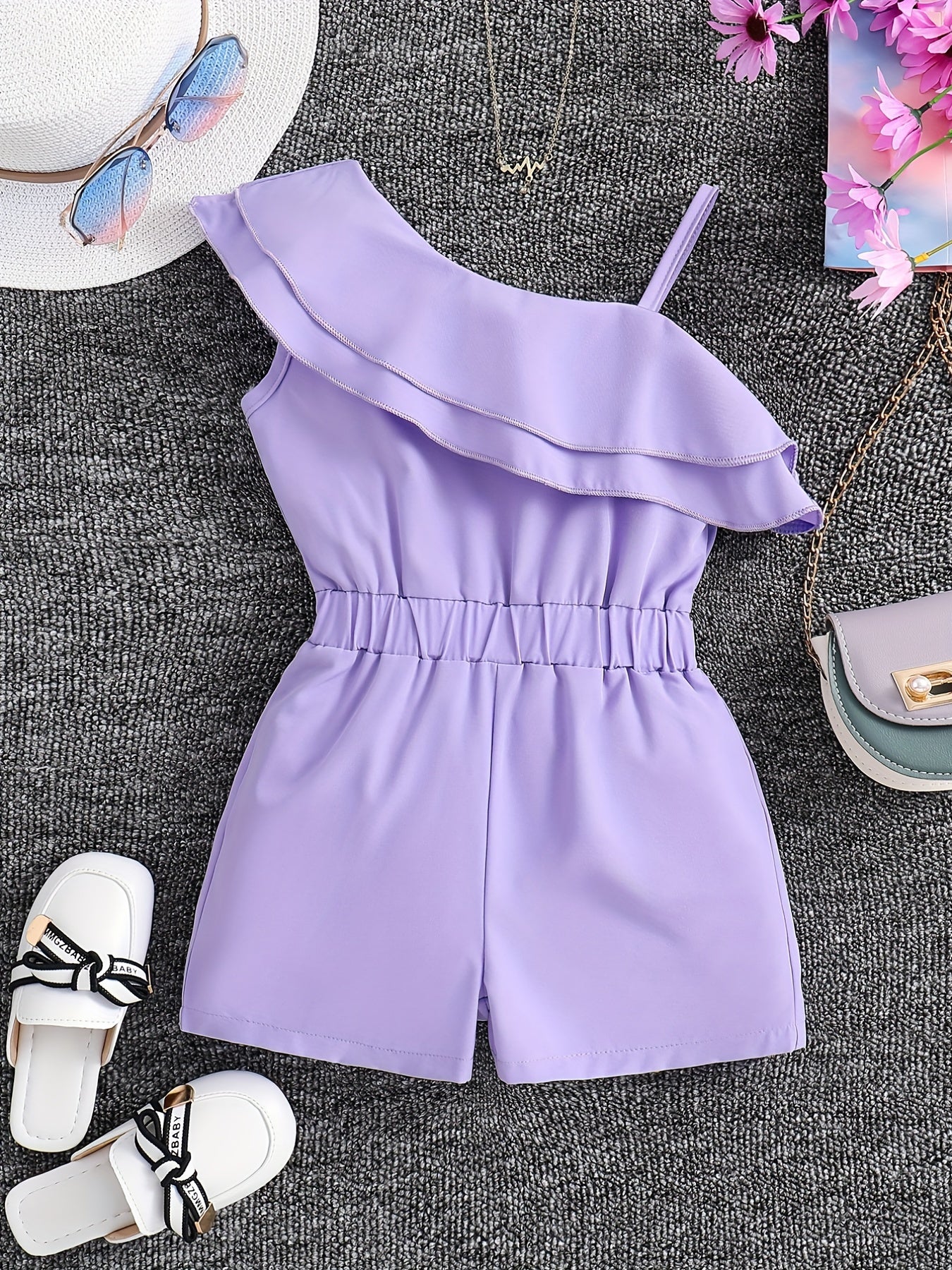 ' White Sleeveless A-Line Romper Jumpsuit - Summer Short Dress with Ruffle Trim &, Casual Playwear & Party Outfit, Easy-Care Hand Washable Short Sleeve Dress &, Perfect for Outdoor