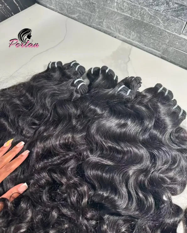 10-30 Inch Raw Indian Wavy Hair Bundles HD Lace Closure Frontal Wavy Human Hair Extensions