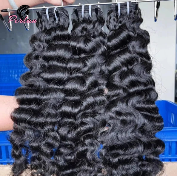 10-30 Inch Raw Indian Wavy Hair Bundles HD Lace Closure Frontal Wavy Human Hair Extensions