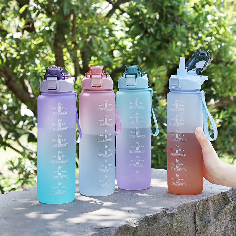 1000ml Stay Hydrated and On Track with Our Gradient Color Sports Water Bottle with Time Marker Perfect for Outdoor Fitness