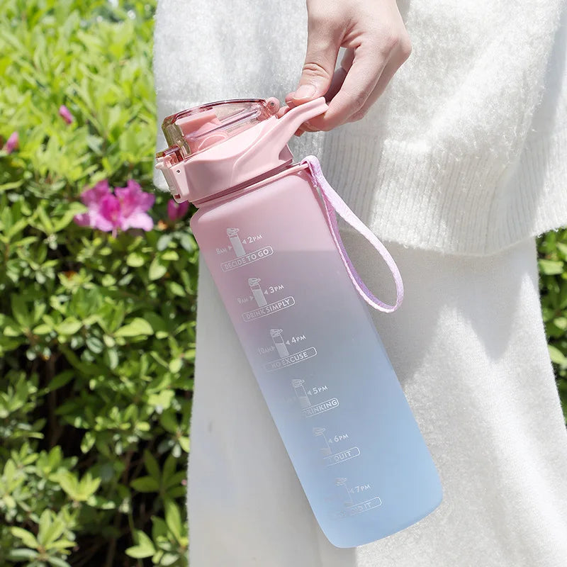 1000ml Stay Hydrated and On Track with Our Gradient Color Sports Water Bottle with Time Marker Perfect for Outdoor Fitness