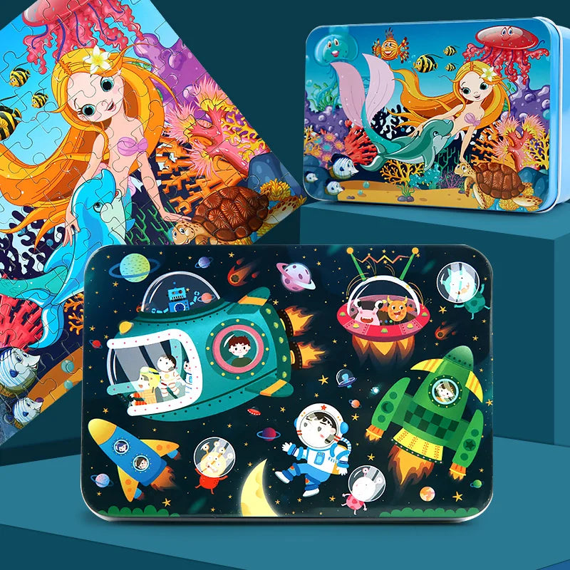 100 PCS Kids Wooden Puzzle Cartoon Animal Vehicle Wood Parent Child Game Toy Jigsaw Baby Early Educational Christmas Gift Toys