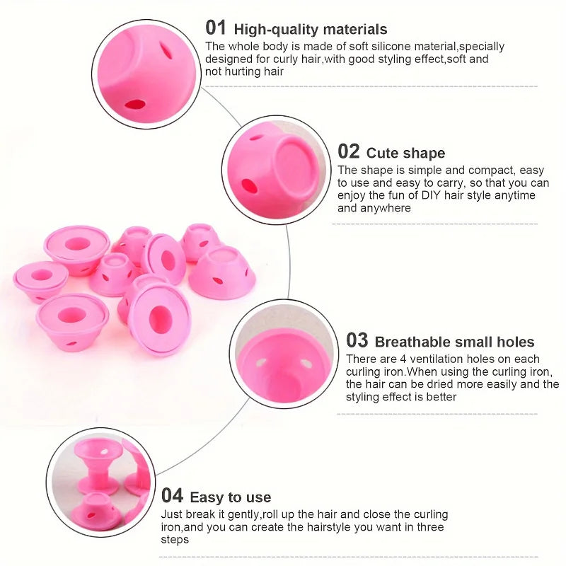 10-30pcs Hair Curlers Set Heatless Styling Tools for All Hair Types Easy DIY Perming Tools Silicone Bell Shaped Hairstyling Acce