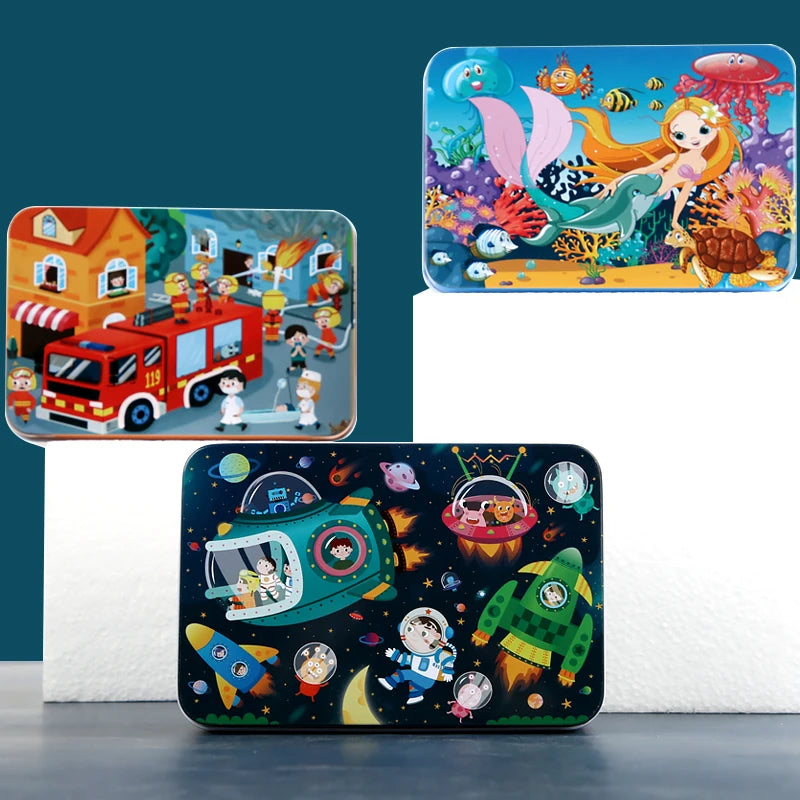 100 PCS Kids Wooden Puzzle Cartoon Animal Vehicle Wood Parent Child Game Toy Jigsaw Baby Early Educational Christmas Gift Toys