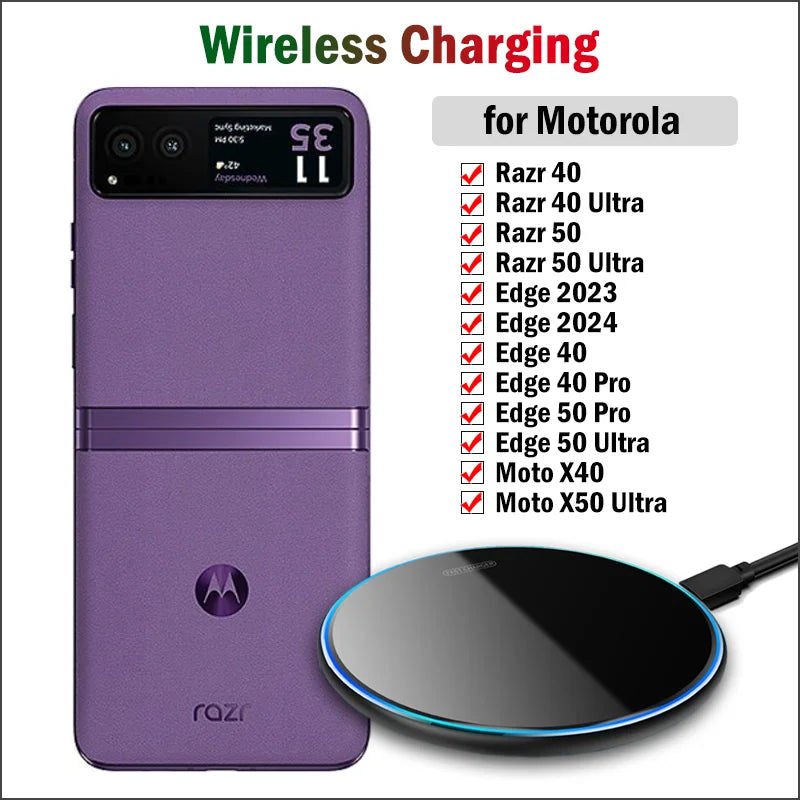 15W Fast Wireless Charger for Motorola Razr 40 50 Ultra/Edge 40 50 Pro/Moto X40 X50 Ultra Wireless Charging Pad LED Light