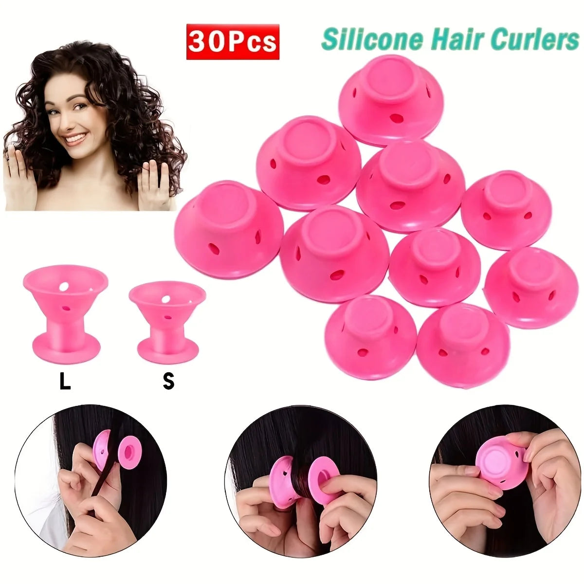 10-30pcs Hair Curlers Set Heatless Styling Tools for All Hair Types Easy DIY Perming Tools Silicone Bell Shaped Hairstyling Acce